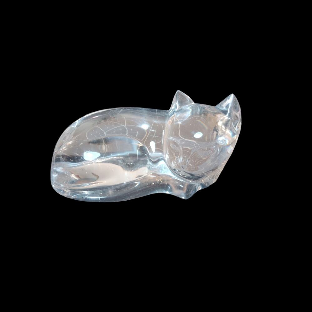 Vtg Val St Lambert Clear Crystal Glass Long Lying Cat Figurine De Sousa